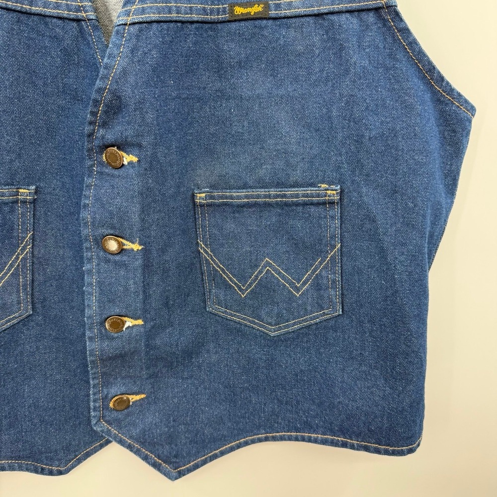 Wrangler Vest Mens Blue Unlined Denim Short Western Ranch - Picture 4 of 8